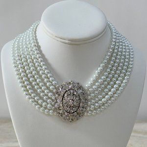 Swarovski 6 Row White Pearls Necklace all Occashion Wedding, Bridal, Bridesmaid